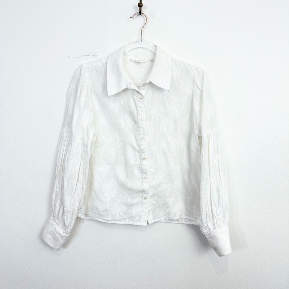 Anthropologie Forever That Girl Textured Jacquard Balloon Sleeve Blouse White S - Picture 2 of 5